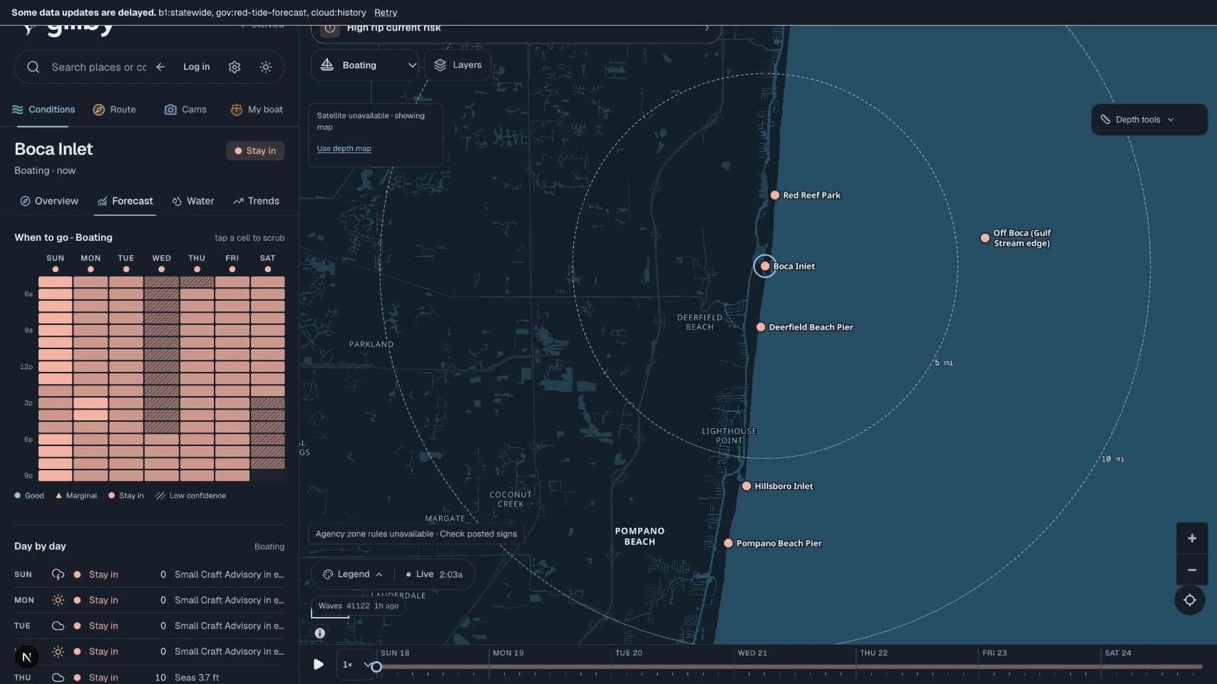 Actual Gillby hourly boating forecast and coastal map