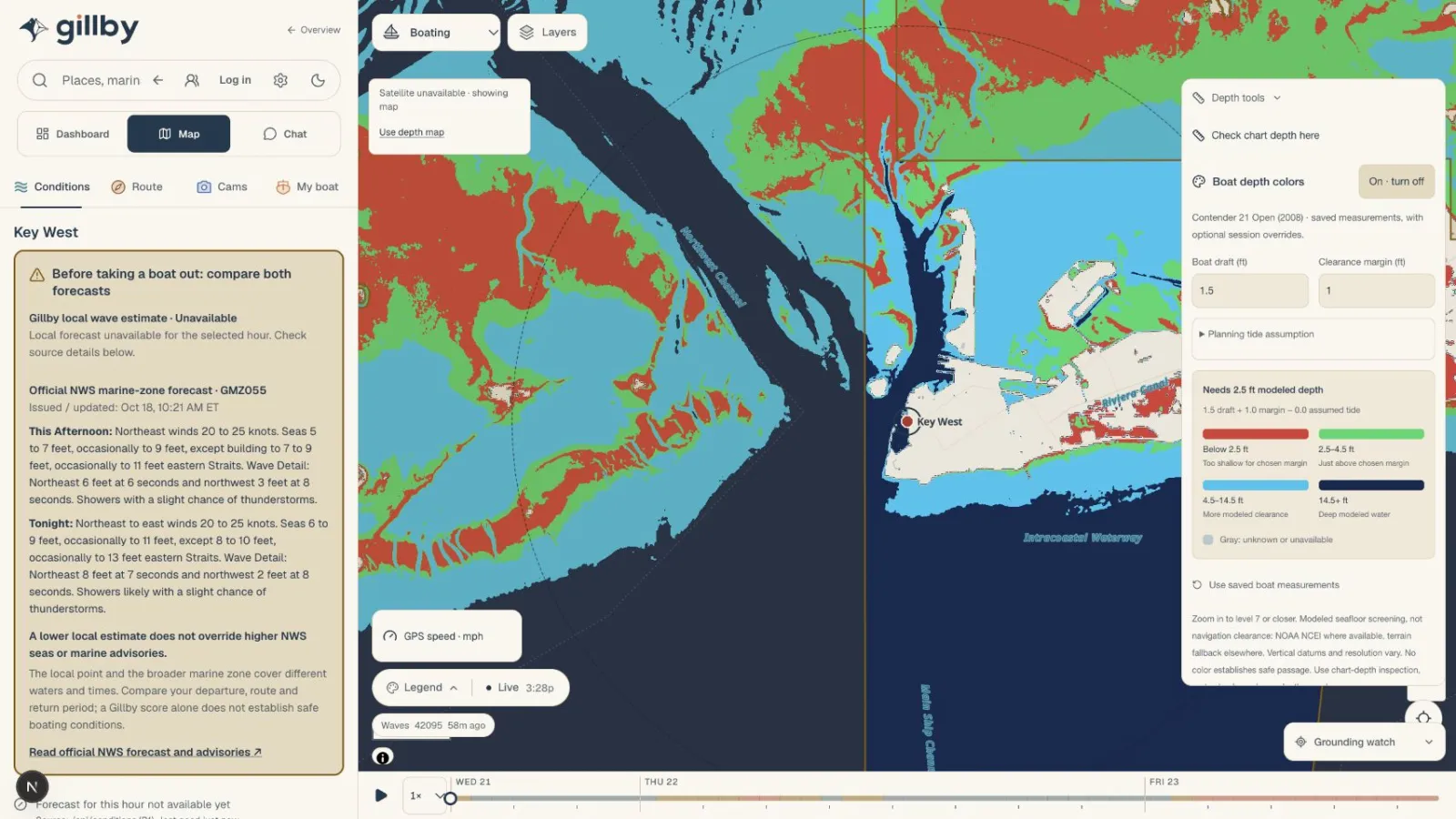 Gillby depth colors around Key West set to a Contender 21 draft and clearance margin